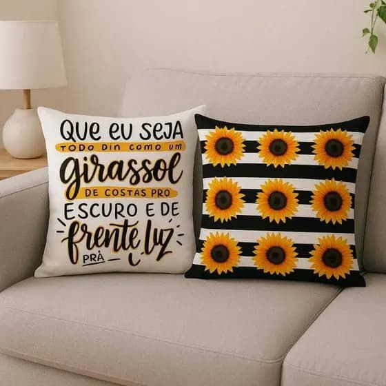 2 Capas de Almofadas  com Zíper Digital Lindas Estampas Girassol/ Cavalo