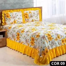 Colcha de Casal Medida para Cama  Padrão / Queen  Com Babado Piquet Leve Estampado