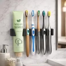 Suporte de Escova de Dente e Pasta Organizador Parede Banheiro Porta Escova Familiar Dispenser