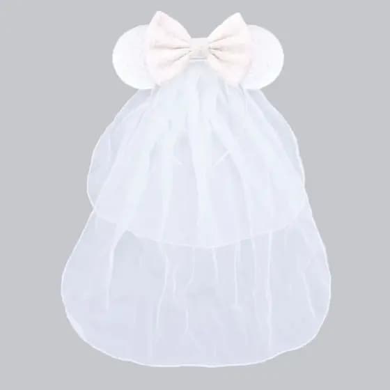 Tiara arco noiva véu  orelhas minnie paete branco