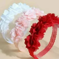 Faixa tiara renda flores chiffon menina infantil florista batizado aniversário