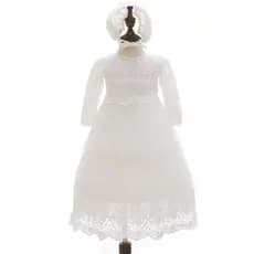 vestido longo mandrião  batizado manga longa bebe infantil touca renda camponesa