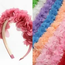 Tiara arco flores chiffon batizado florista bebe menina luxo várias cores