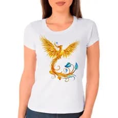 Camisa Feminina Fênix Dourada 100% Poliéster / Camiseta Fênix Dourada / Camiseta de Poliéster Feminina / Camiseta Branca