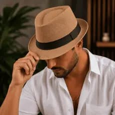 Chapéu Panamá Masculino Aba Curta Palha Leve Verão Praia Casual Elegante Várias Cores