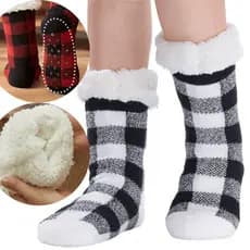 Meia Grossa Forrada Sherpa Sola Antiderrapante Meias Cano Alto Pantufa Unissex Inverno