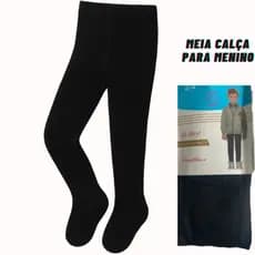Meia Calça Infantil Menino Bebê Criança 02 a 12 Anos Quente Para o Frio Preta Lisa Fio 80 Masculina