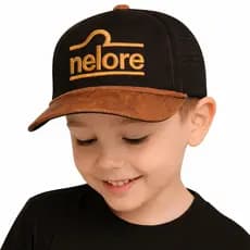 Boné Infantil Country Aba Curva em Couro Bordado Ajuste Snapback Menina Menino