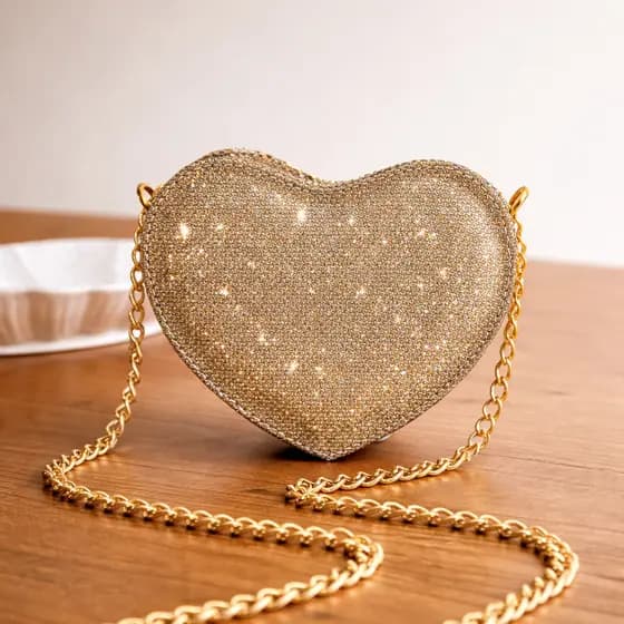 Mini Bolsa Coração Transversal de Festa com Alça de Corrente