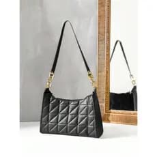 Bolsa Baguete com Alça de Ombro e Detalhes Dourados