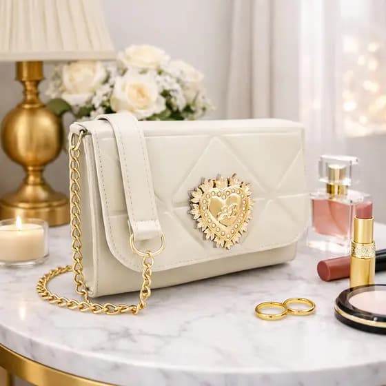 Bolsa Feminina Tiracolo Coração Transversal Alça Corrente