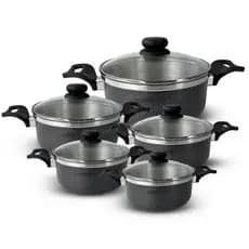 Kit de Panelas de alumínio com tampa de vidro 5 peças para culinária