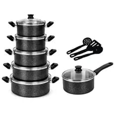 Kit Completo Conjunto de Caçarolas 9 Peças Alumínio e Vidro