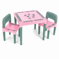 Mesa Infantil Rosa Menina Educativa Interativa Letras e Números Mesinha com Duas 2 Cadeiras Lilás
