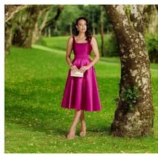 Vestido de Festa Midi Fucsia moda evangelica