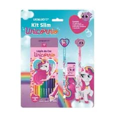 Kit Slim Lápis de cor 12 CORES / 2 LAPIS HB / APONTADOR UNICORNIO - LEO E LEO