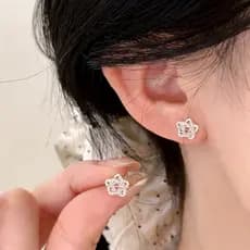 Brincos De Pentagrama De Coração Entrelaçado Oco Para Meninas Joias De Orelha De Tecido Simples