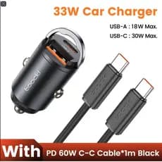 Kit Carregador Veicular 33W Turbo USB-C PD + USB Carregamento Rápido Para iPhone Samsung Xiaomi etc