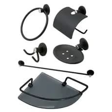 Kit Para Banheiro Stander 06 Peças Preto Fosco Porta Shampoo Canto Fumê Preto