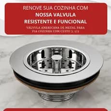 Válvula Americana de Metal Para Pia Cozinha Com Cesto 3. 1/2