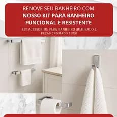 Kit Acessorios Para Banheiro Quadrado 4 Peças Cromado Luxo