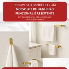 Kit Acessorios 4 Peças Dourado Banheiro Lavabo