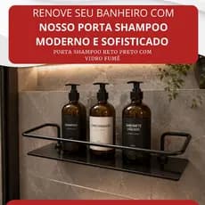 Porta Shampoo Reto Preto Com Vidro Fumê