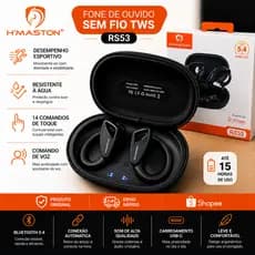 H'maston Fone De Ouvido Sem Fio Tws Com Luz Led 15h Rs53 fone sem fio bluetooth original