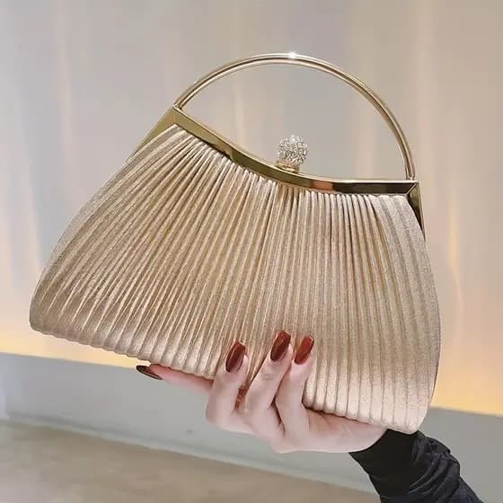 Bolsa Feminina De Festa Franzida Com Alça Corrente Com Strass Para Casamento Baile De Formatura E Jantar Vip Top