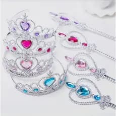 Kit Coroa E Varinha Magica Princesa Infantil Tiara Festa Fantasia