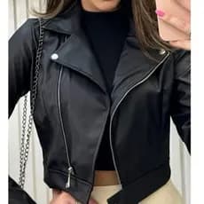Jaqueta De Couro Feminina Com Ziper Inverno Elegante