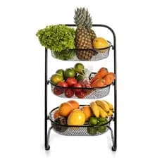Fruteira De Chão Carrinho Organizador Em Aço Com Rodinhas Resistente Multiuso 3 Cestos para Cozinha