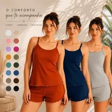Kit 5 Pijamas Feminino Baby Doll Canelado Virginia Blogueirinha Atacado Em Suede Para Revenda