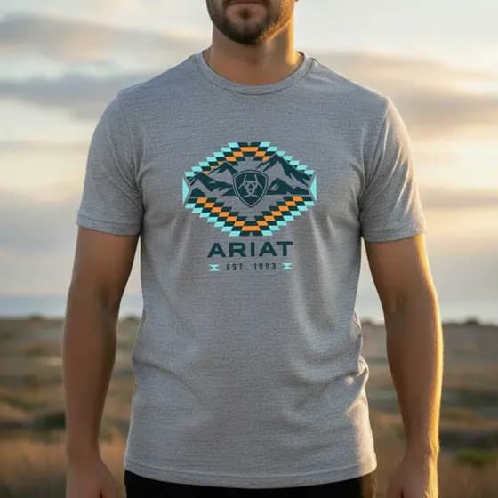 Camiseta Ariat Country Masculina Estilo Texas Cowboy Rodeio Algodão