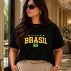 Camiseta Plus Size Feminina Brasil Minimalista Elegante Confortável Futebol Copa