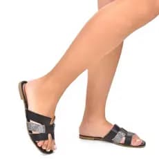 Sandália Rasteira Bless Shoes Slide com Tira Strass
