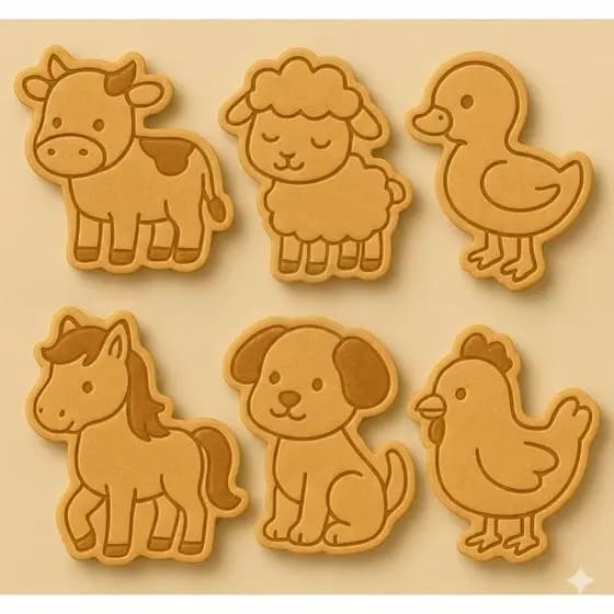 kit cortador/molde tema fazendinha com 6 peças para biscoitos, pasta americana, bolachas e massinhas8