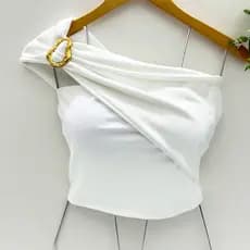 blusa nula manga com argola moda blogueiraSimples Casual Malhado NóAnel 2025