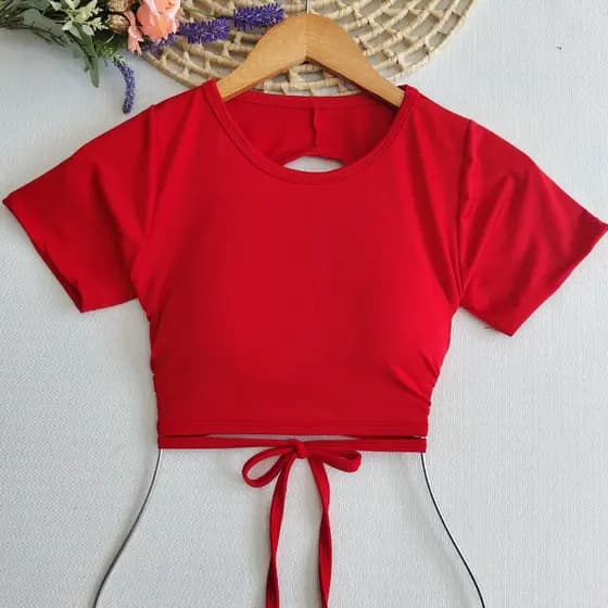 cropped suplex com manga curta\com bojo\amarrado\moda feminina
