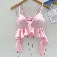 Top curto com babados e bojo feminino da moda