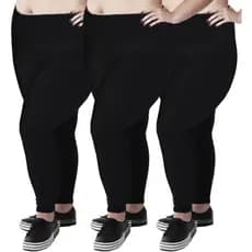 Kit com 3 Calças Leg Plus Size Cós Alto, Super Grossa