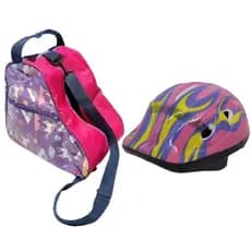 Kit 01 Capacete Rosa C/ 01 Bolsa Unicórnio Para Patins Infantil  Mochila  Patinação Artística Quad