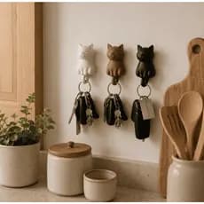 🐾 Kit com 3 Ganchos de Parede em Formato de Gato – Porta-Chaves Fofo em PLA 🐱