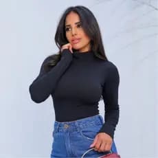 Bory Blusa Manga Longa Cacharrel Segunda Pele com Gola Alta