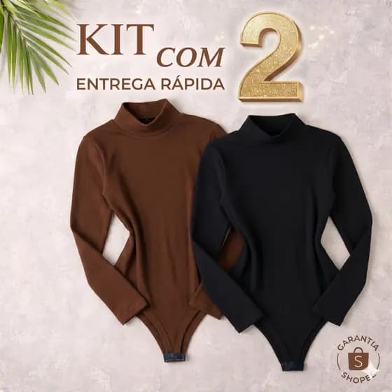 Body Bory Manga Longa Canelada Toque Algodão Kit C/2 Unidades