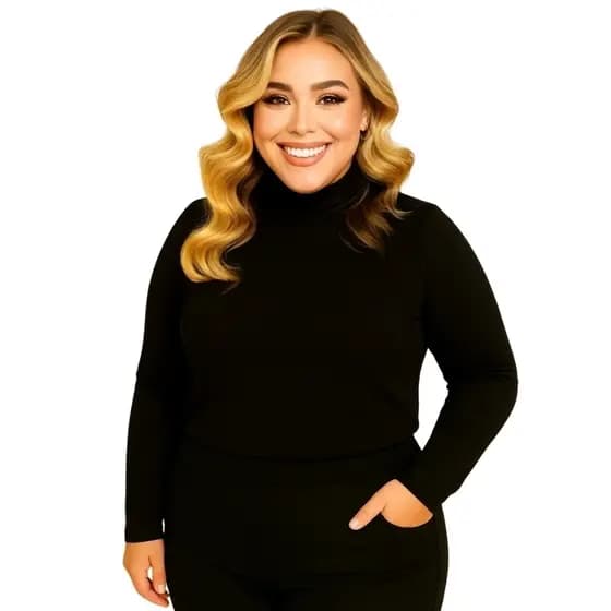 Blusa Segunda Pele Manga Longa Gola Alta Modelo Plus Size