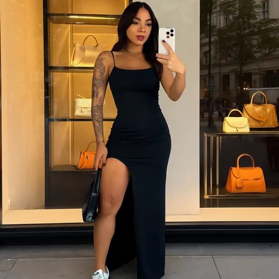 Vestido Feminino Com Fenda Longo Modelador