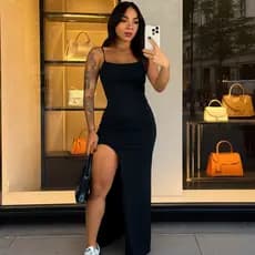 Vestido Feminino Com Fenda Longo Modelador