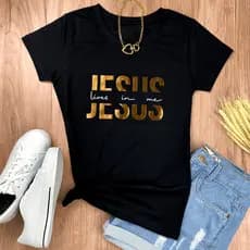 Camiseta Camisa Jesus Cristo Moda Evangélica Baby look Feminina Gospel Estilo e Fé Algodão Macio e Respirável