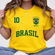 Camiseta Camisa Feminina Blusa 100% Algodão Streetwear Brasil Copa Bandeira Futebol Tendência Oferta